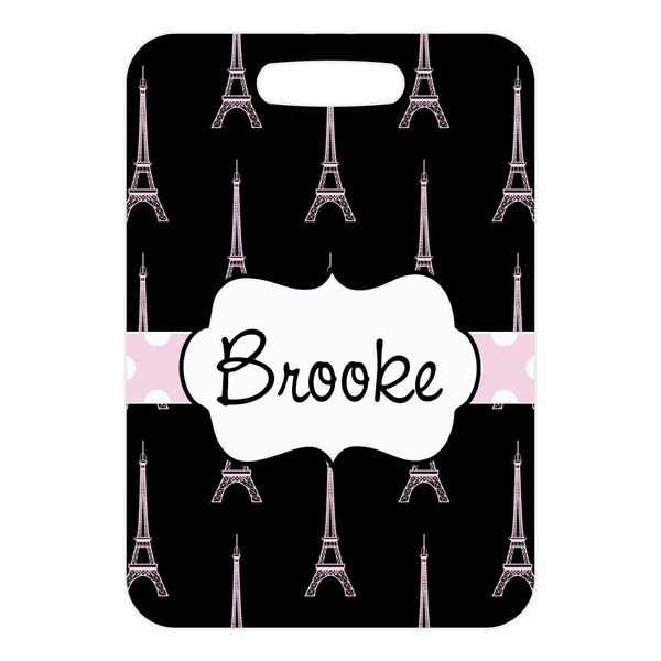 Black Eiffel Tower Metal Luggage Tag - Front Without Strap