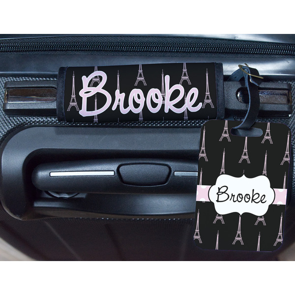 Black Eiffel Tower Metal Luggage Tag & Handle Wrap - In Context