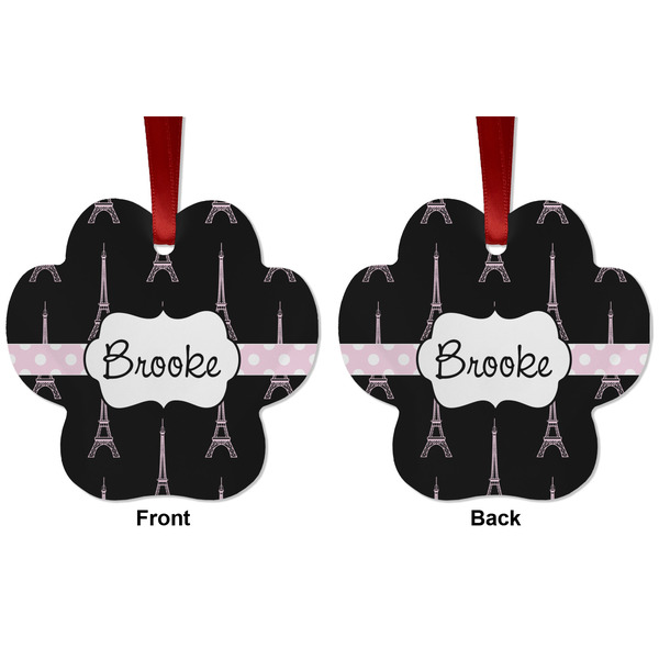 Black Eiffel Tower Metal Paw Ornament - Front and Back