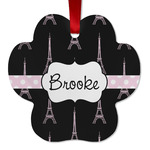 Black Eiffel Tower Metal Paw Ornament - Double Sided w/ Name or Text