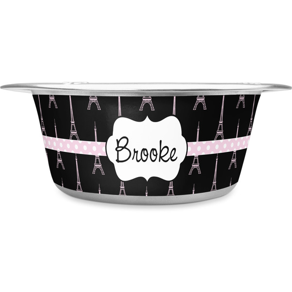Custom Black Eiffel Tower Stainless Steel Dog Bowl - Large (Personalized)
