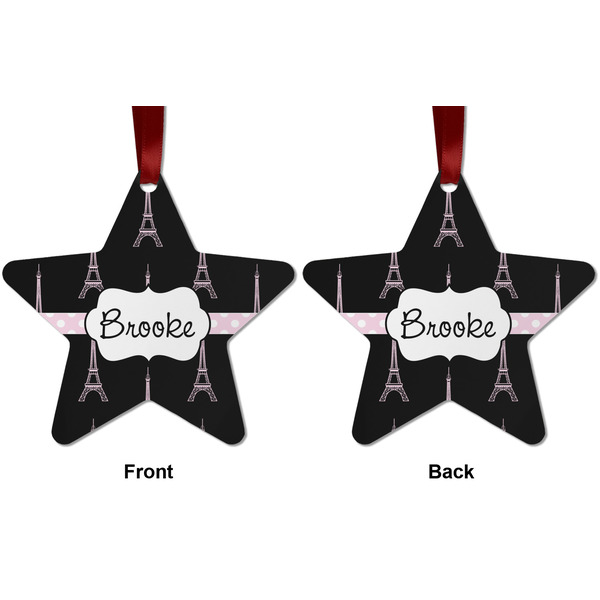 Black Eiffel Tower Metal Star Ornament - Front and Back