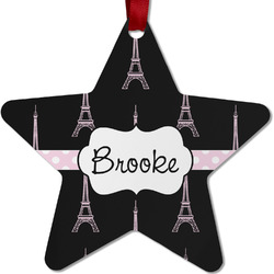Black Eiffel Tower Metal Star Ornament - Double Sided w/ Name or Text