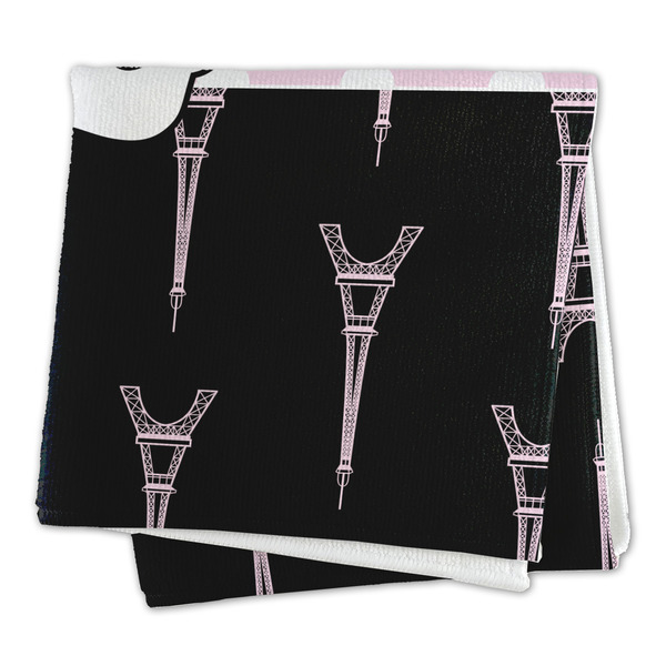 Black Eiffel Tower Microfiber Dish Rag - FOLDED (square)