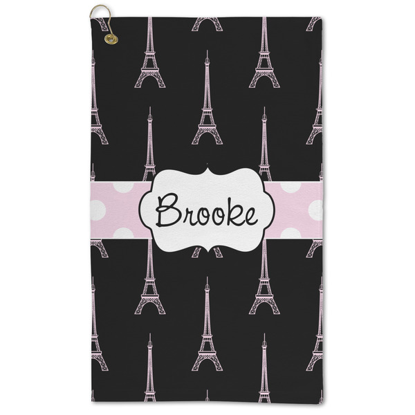 Custom Black Eiffel Tower Microfiber Golf Towel (Personalized)