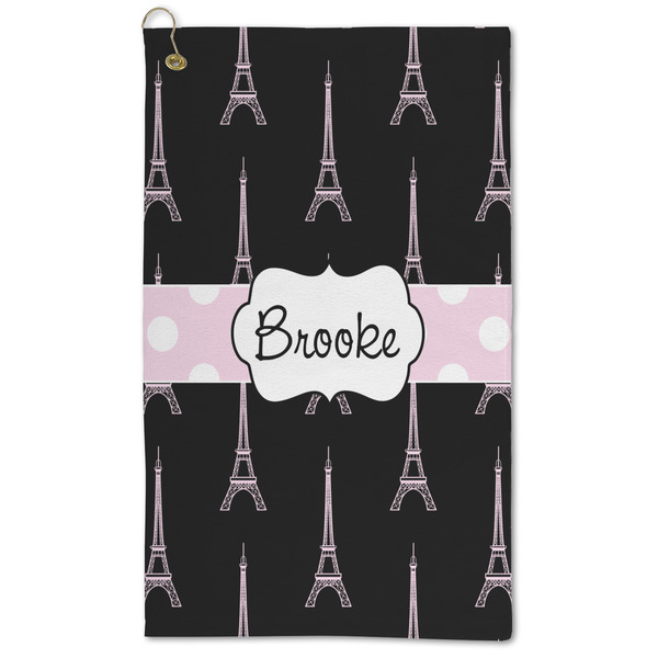 Custom Black Eiffel Tower Microfiber Golf Towel (Personalized)