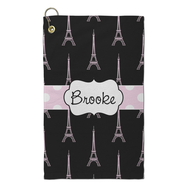 Custom Black Eiffel Tower Microfiber Golf Towel - Small (Personalized)