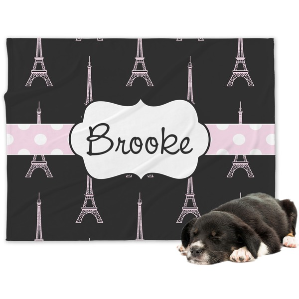 Custom Black Eiffel Tower Dog Blanket - Large (Personalized)