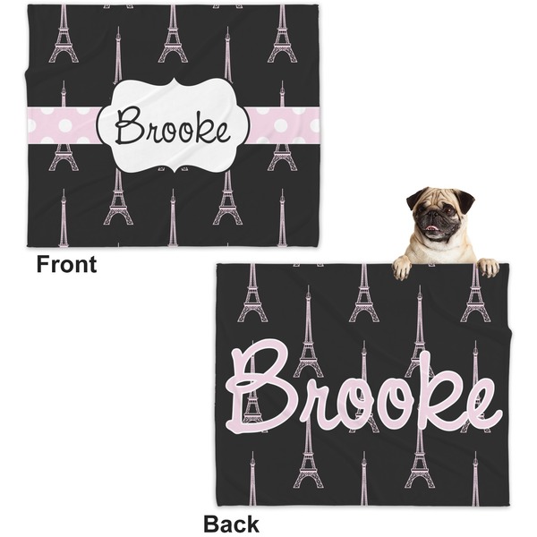 Black Eiffel Tower Microfleece Dog Blanket - Large- Front & Back