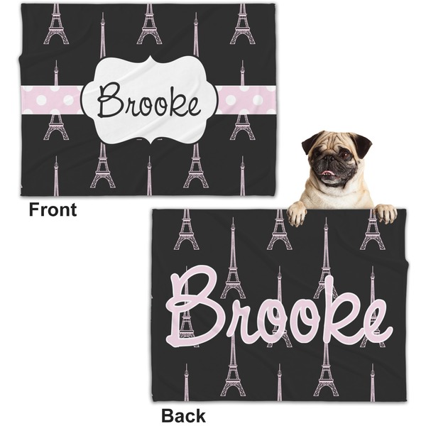 Black Eiffel Tower Microfleece Dog Blanket - Regular - Front & Back