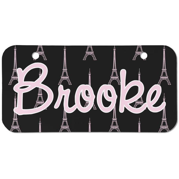 Custom Black Eiffel Tower Mini/Bicycle License Plate (2 Holes) (Personalized)