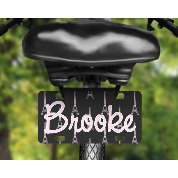 Black Eiffel Tower Mini License Plate on Bicycle