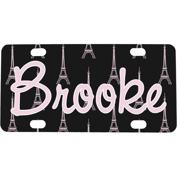 Custom Black Eiffel Tower Mini / Bicycle License Plate (4 Holes) (Personalized)