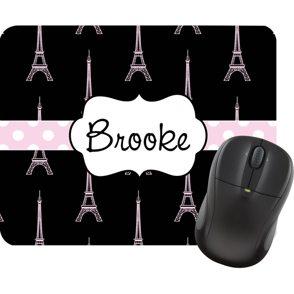 Custom Black Eiffel Tower Rectangular Mouse Pad (Personalized)