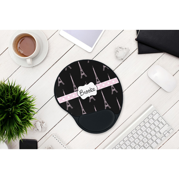 Black Eiffel Tower Mouse Pad with Wrist Rest - LIFESYTLE 1
