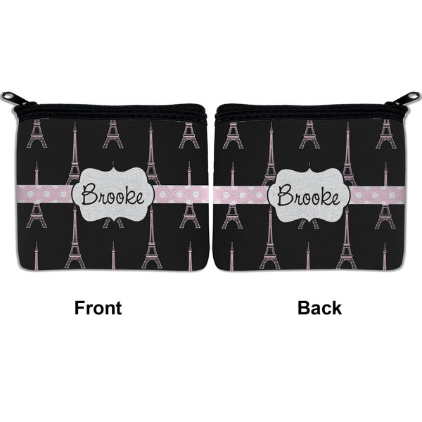 Black Eiffel Tower Neoprene Coin Purse - Front & Back (APPROVAL)