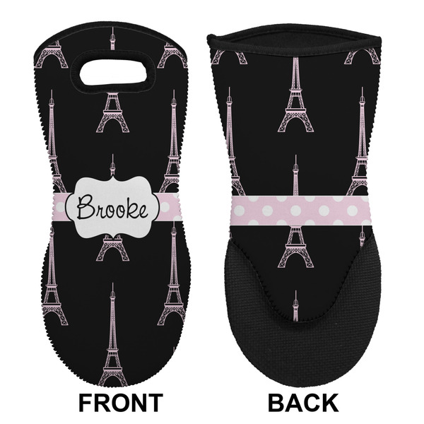 Black Eiffel Tower Neoprene Oven Mitt (Front & Back)