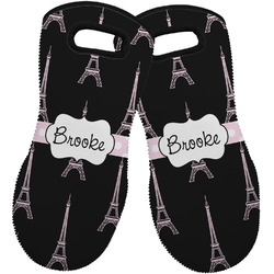 Black Eiffel Tower Neoprene Oven Mitts - Set of 2 w/ Name or Text