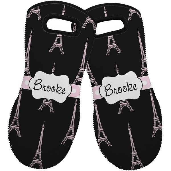 Custom Black Eiffel Tower Neoprene Oven Mitts - Set of 2 w/ Name or Text