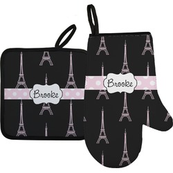 Black Eiffel Tower Right Oven Mitt & Pot Holder Set w/ Name or Text
