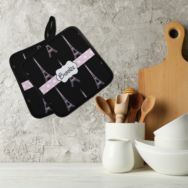 Black Eiffel Tower Neoprene Pot Holder - Set of 2  LIFESTYLE