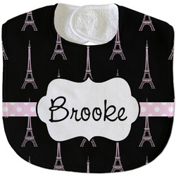 Black Eiffel Tower Velour Baby Bib w/ Name or Text