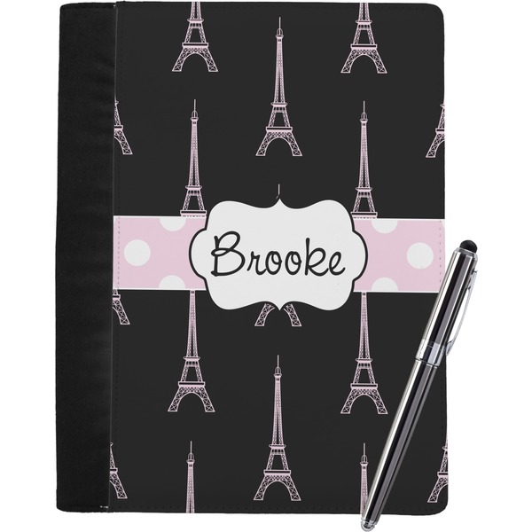 Custom Black Eiffel Tower Notebook Padfolio - Large w/ Name or Text