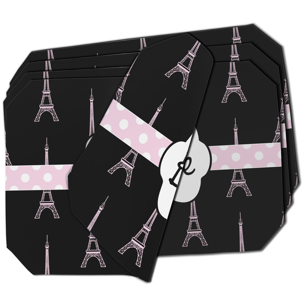 Custom Black Eiffel Tower Dining Table Mat - Octagon - Set of 4 (Double-SIded) w/ Name or Text