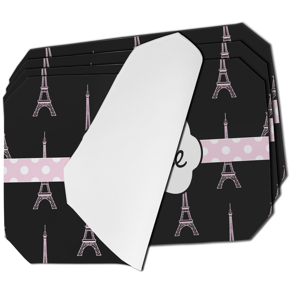 Custom Black Eiffel Tower Dining Table Mat - Octagon - Set of 4 (Single-Sided) w/ Name or Text