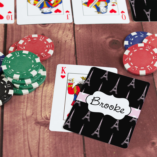 Black Eiffel Tower On Table with Poker Chips