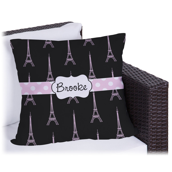 Custom Black Eiffel Tower Outdoor Pillow (Personalized)