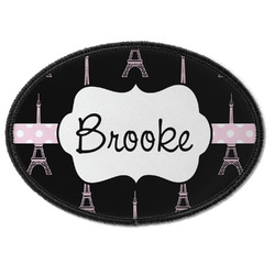 Black Eiffel Tower Iron On Oval Patch w/ Name or Text