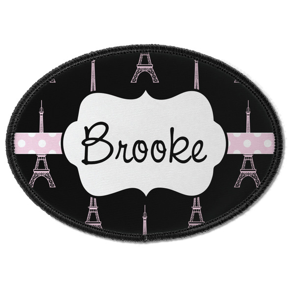 Custom Black Eiffel Tower Iron On Oval Patch w/ Name or Text
