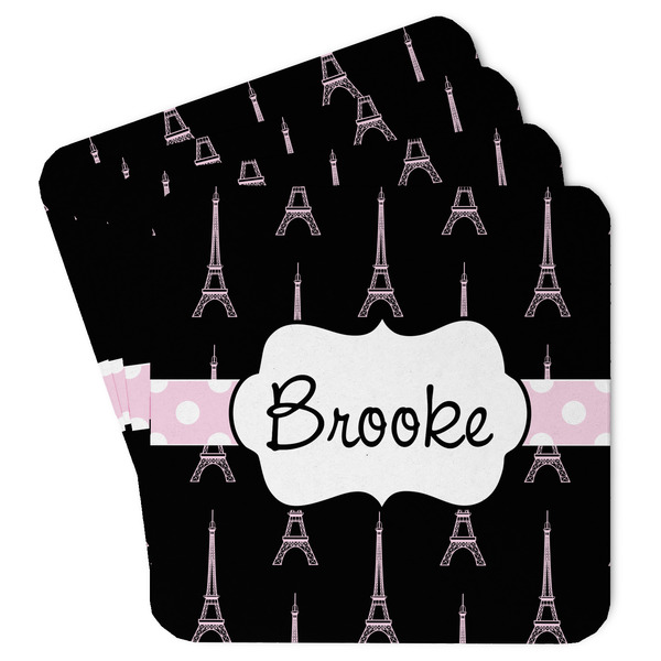 Custom Black Eiffel Tower Paper Coasters w/ Name or Text