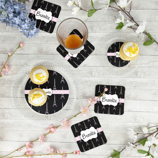 Black Eiffel Tower Paper Coasters - In Context