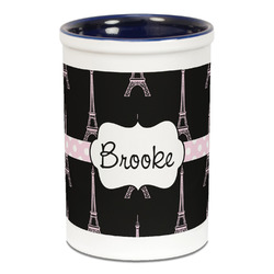 Black Eiffel Tower Ceramic Pencil Holders - Blue