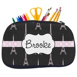 Black Eiffel Tower Neoprene Pencil Case - Medium w/ Name or Text