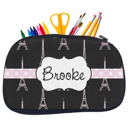 Black Eiffel Tower Neoprene Pencil Case - Medium w/ Name or Text