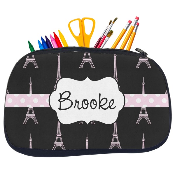 Black Eiffel Tower Pencil / School Supplies Bags - Medium