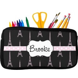 Black Eiffel Tower Neoprene Pencil Case - Small w/ Name or Text