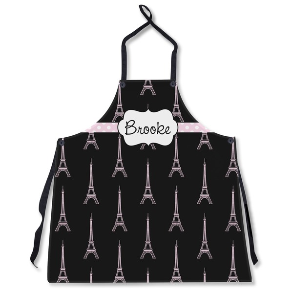 Custom Black Eiffel Tower Apron Without Pockets w/ Name or Text