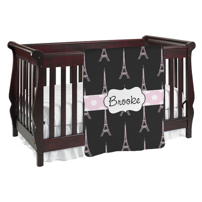 Black Eiffel Tower Baby Blanket (Single Sided) (Personalized)
