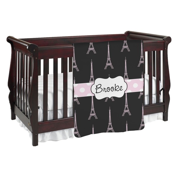 Custom Black Eiffel Tower Baby Blanket (Single Sided) (Personalized)