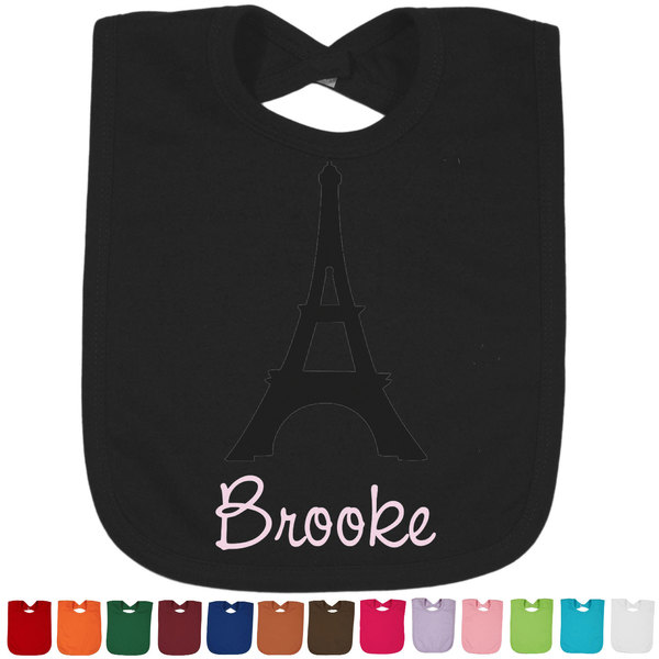 Custom Black Eiffel Tower Cotton Baby Bib (Personalized)
