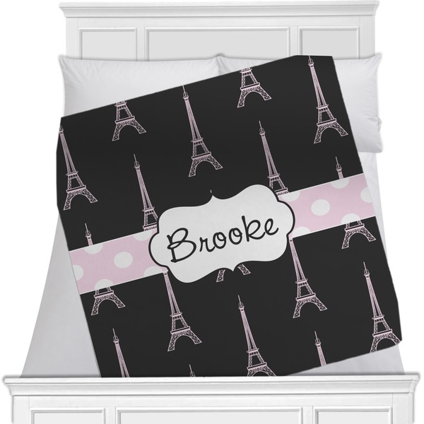 Custom Black Eiffel Tower Minky Blanket - 40"x30" - Double Sided (Personalized)