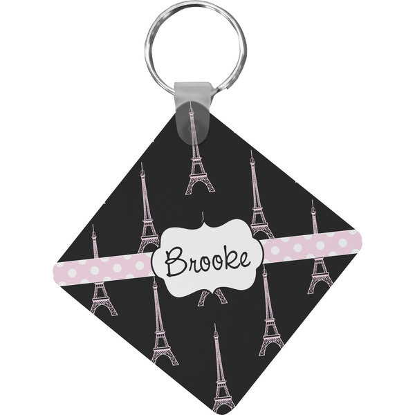 Custom Black Eiffel Tower Diamond Plastic Keychain w/ Name or Text