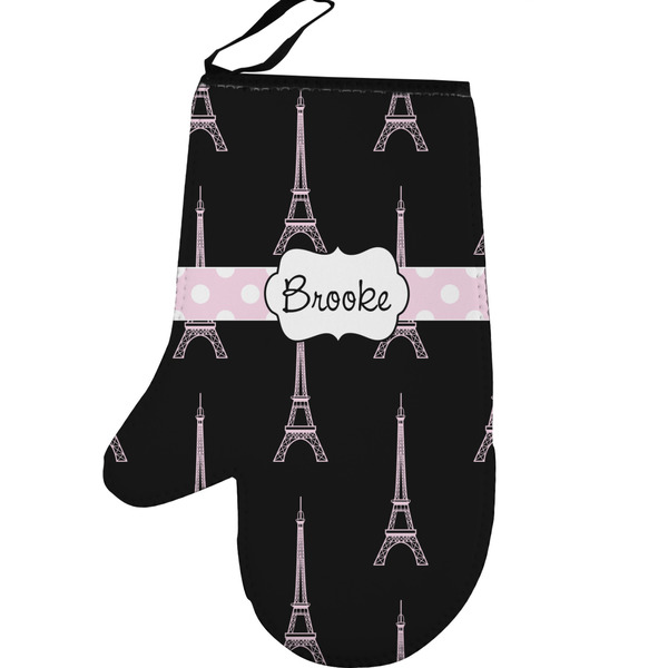 Black Eiffel Tower Personalized Oven Mitt - Left