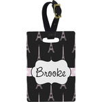 Black Eiffel Tower Plastic Luggage Tag - Rectangular w/ Name or Text