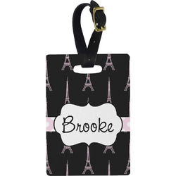 Black Eiffel Tower Plastic Luggage Tag - Rectangular w/ Name or Text