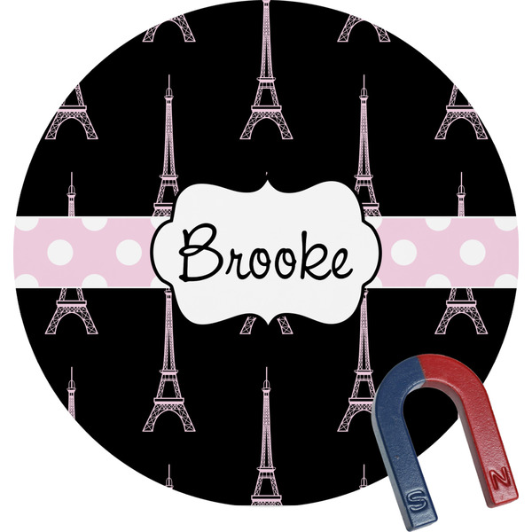 Custom Black Eiffel Tower Round Fridge Magnet (Personalized)